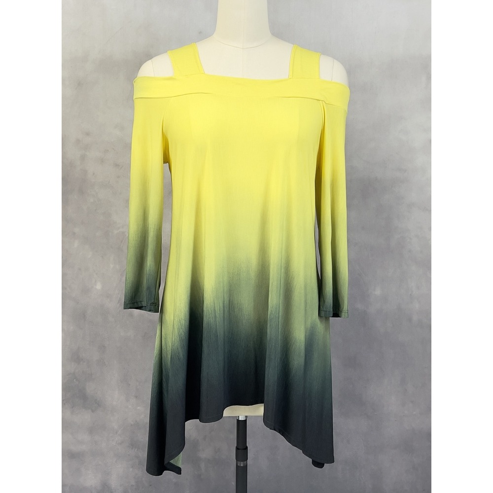 Clara Sun Woo Womens Asymmetrical Tunic Top Medium Ombre Cold Shoulder Artsy - Picture 11 of 12